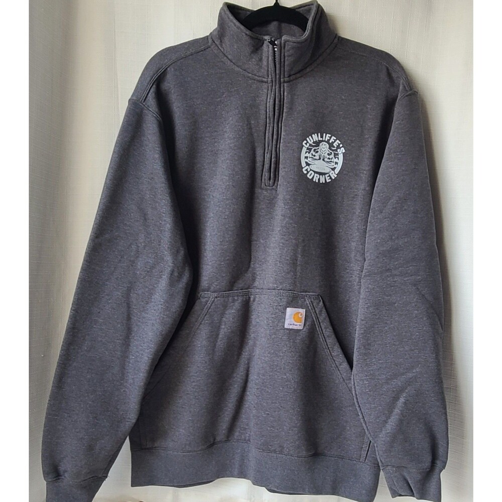 Carhartt Mens Loose Fit Quarter Zip Mock Neck Sweatshirt Gray Medium Embroidered